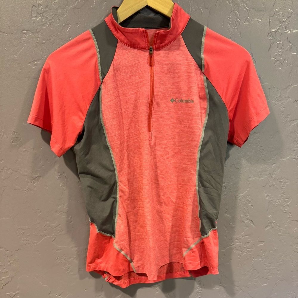 Columbia Pink and Gray Zip Tee - M